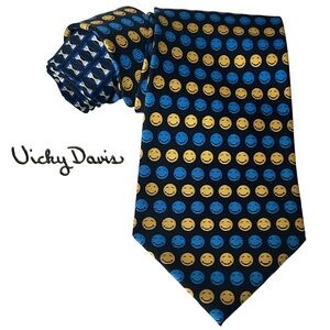 Vicky Davis Novelty Neck Tie Happy Hour Emoticons Graphic All Silk Korea